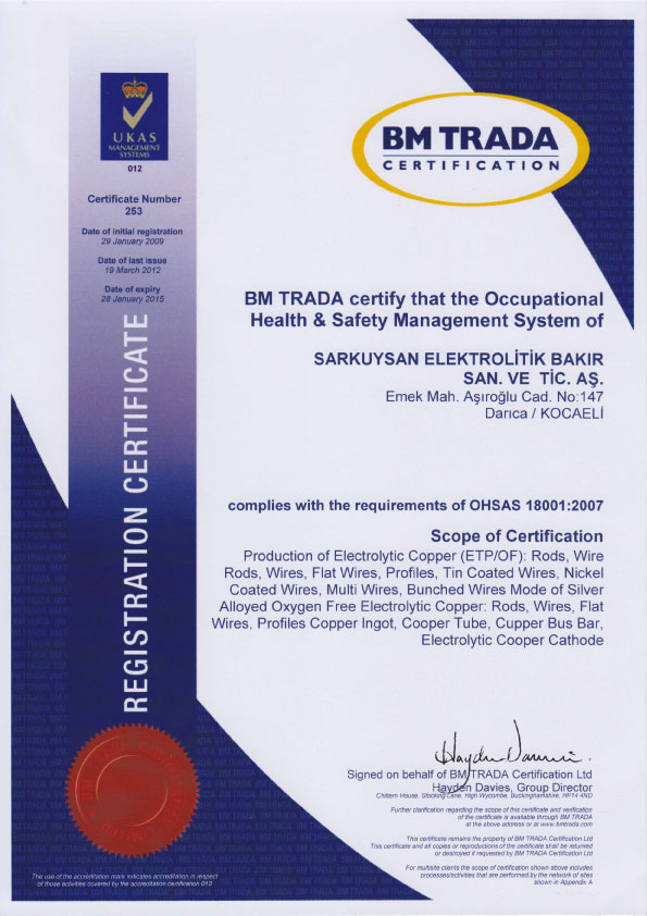 OHSAS-18001 Test Sertfikası