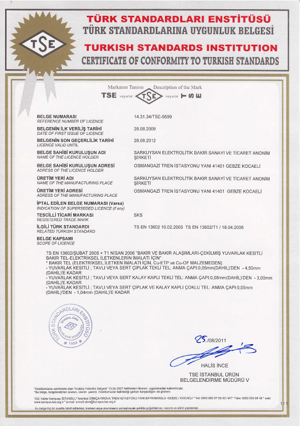 TSE EN-13602 Sertfikası